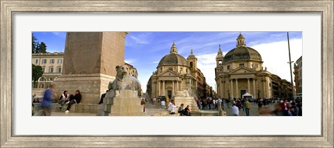 Framed Tourists in front of churches, Santa Maria Dei Miracoli, Santa Maria Di Montesanto, Piazza Del Popolo, Rome, Italy Print