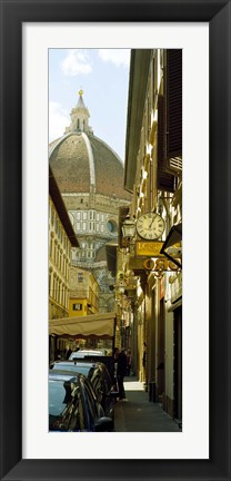 Framed Cars parked in a street with a cathedral in the background, Via Dei Servi, Duomo Santa Maria Del Fiore, Florence, Tuscany, Italy Print