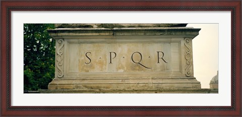 Framed SPQR Text carved on the stone, Piazza Del Campidoglio, Palazzo Senatorio, Rome, Italy Print