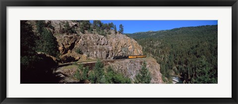Framed Train moving on a railroad track, Durango And Silverton Narrow Gauge Railroad, Silverton, San Juan County, Colorado, USA Print