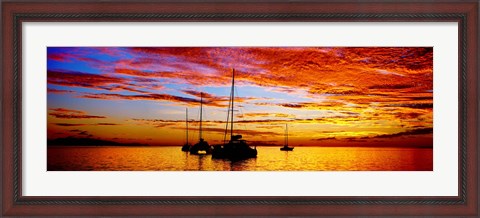 Framed Tahiti Sunset, Society Islands, French Polynesia Print