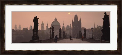 Framed Charles Bridge at dusk with the Church of St. Francis in the background, Old Town Bridge Tower, Prague, Czech Republic Print