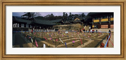 Framed Tourists at a temple, Haeinsa Temple, Kayasan Mountains, Gyeongsang Province, South Korea Print