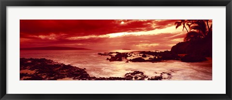 Framed Orange Sunset over the coast, Makena Beach, Maui, Hawaii Print