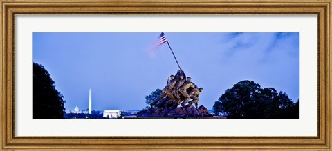 Framed Iwo Jima Memorial at dusk with Washington Monument in the background, Arlington National Cemetery, Arlington, Virginia, USA Print