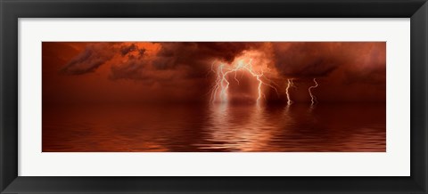 Framed Lightning storm over the sea Print