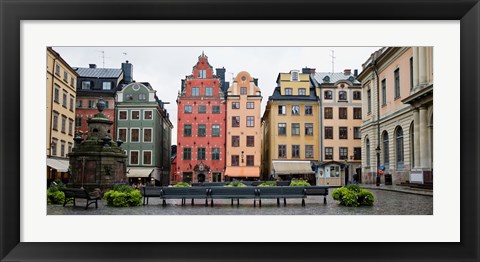 Framed Benches at a small public square, Stortorget, Gamla Stan, Stockholm, Sweden Print