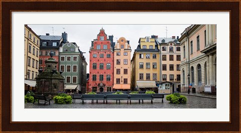 Framed Benches at a small public square, Stortorget, Gamla Stan, Stockholm, Sweden Print