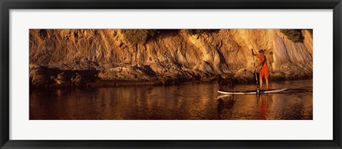 Framed Paddle-boarder in river, Santa Barbara, California, USA Print
