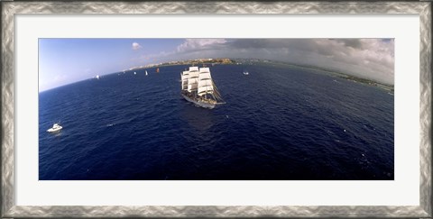 Framed Bird&#39;s Eye View of Tall ship in the sea, Puerto Rico Print