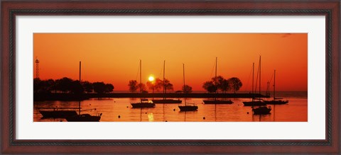 Framed Silhouette of boats in a lake, Lake Michigan, Great Lakes, Michigan, USA Print