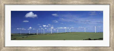 Framed Wind turbines in a farm, Newlyn Downs, Cornwall, England Print