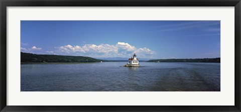 Framed Lighthouse at a river, Esopus Meadows Lighthouse, Hudson River, New York State, USA Print