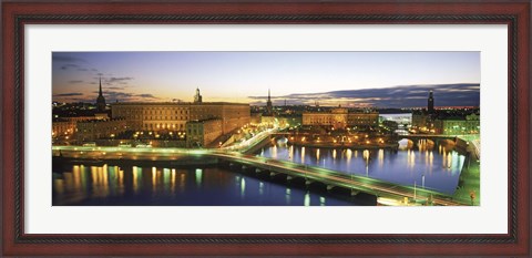 Framed Royal Palace and Parliament building lit up at dusk, Stockholm, Sweden Print