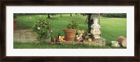 Framed Wine grapes and foods of Chianti Region of Tuscany at private estate, Italy Print