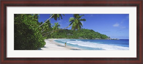 Framed Woman walking on the beach, Anse Takamaka Beach, Mahe Island, Seychelles Print