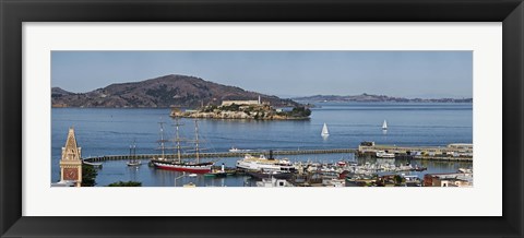 Framed Prison on an island, Alcatraz Island, Aquatic Park Historic District, Fisherman&#39;s Wharf, San Francisco, California, USA Print