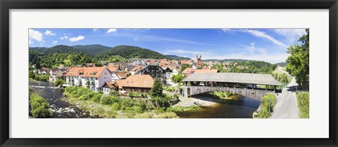 Framed Wooden bridge across a stream, Forbach, Murgtal Valley, Black Forest, Baden-Wurttemberg, Germany Print