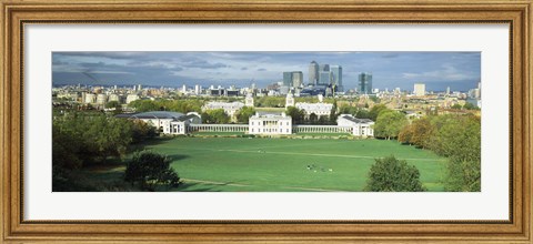Framed Aerial view of a city, Canary Wharf, Greenwich Park, Greenwich, London, England 2011 Print