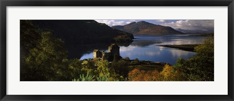 Framed Castle on a hill, Eilean Donan, Loch Duich, Highlands Region, Inverness-Shire, Scotland Print