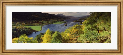 Framed Lake flowing through a forest, Loch Tummel, Pitlochry, Perthshire, Scotland Print
