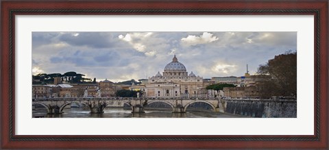 Framed Arch bridge across Tiber River with St. Peter&#39;s Basilica in the background, Rome, Lazio, Italy Print