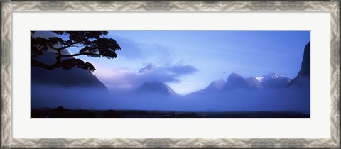 Framed Fog over mountains, Milford Sound, Fiordland National Park, South Island, New Zealand Print