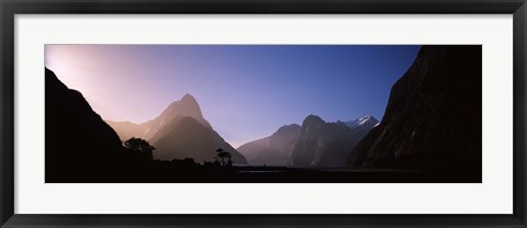 Framed Mountain range at water&#39;s edge, Milford Sound, Fiordland National Park, South Island, New Zealand Print