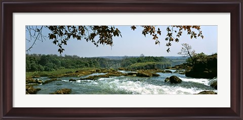 Framed Looking over the top of the Victoria Falls towards the Victoria Falls bridge, Zambia Print