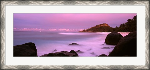 Framed Sunset over main beach on North Island, Seychelles Print