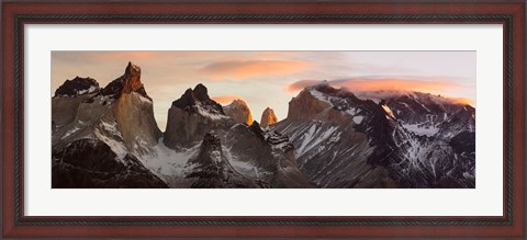 Framed Snowcapped mountain range, Paine Massif, Torres del Paine National Park, Magallanes Region, Patagonia, Chile Print