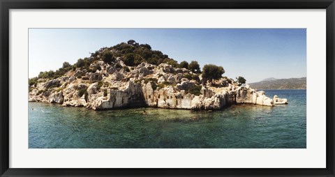 Framed Rocky island in the Mediterranean sea, Sunken City, Kekova, Antalya Province, Turkey Print