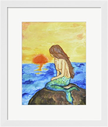 Framed Mermaid at Sunset Print