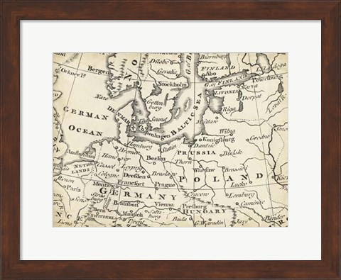 Framed Map of Europe Grid V Print