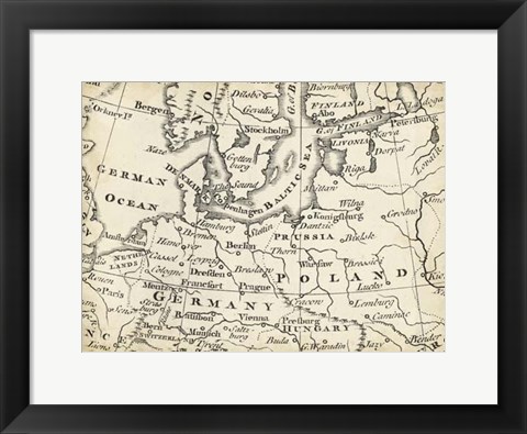Framed Map of Europe Grid V Print