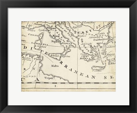 Framed Map of Europe Grid VIII Print