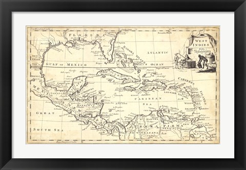 Framed Map of West Indies Print