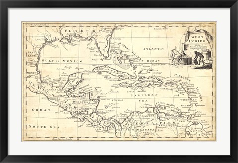 Framed Map of West Indies Print