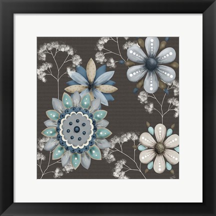 Framed Blue Floral on Sepia II Print