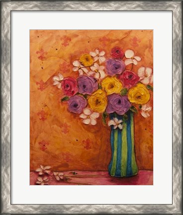 Framed Bouquet in Striped Vase Print