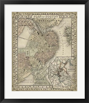 Framed Plan of Boston Print