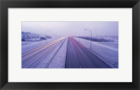 Framed Road running through a snow covered city, Reykjavik, Iceland Print