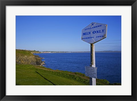 Framed Anachronistic Sign, Guillamene Swimming Cove, Tramore, County Waterford, Ireland Print