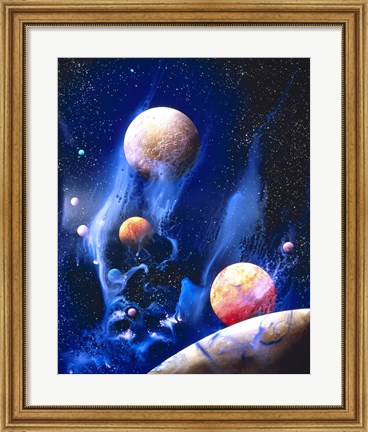 Framed Conceptualized universe with planets (vertical) Print