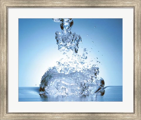 Framed Close up of explosive water bubbles in deep blue water Print