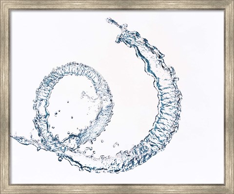 Framed Curl of water drops on white background Print