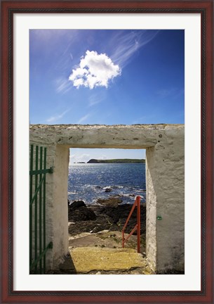 Framed Doorway near Ballynacourty Lighthouse, With View To Helvick Head, County Waterford, Ireland Print
