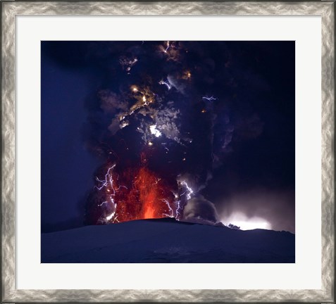 Framed Close Up of an Erupting Volcano, Eyjafjallajokull, Iceland Print