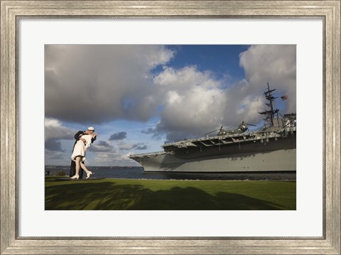 Framed Sculpture Unconditional Surrender with USS Midway aircraft carrier, San Diego, California, USA Print