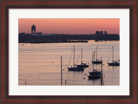 Framed Boats in the sea, Logan International Airport, Boston Harbor, Boston, Massachusetts, USA Print
